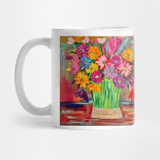 Bright and colorful abstract flowers in a large vase Mug